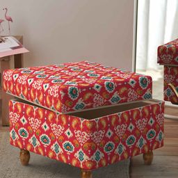 Chumbak Red & Blue Ikkat Printed Rectangular Ottoman-picture-49