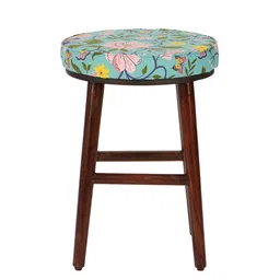 Chumbak Teal-Green & Pink Floral-Printed Round Ottomans image 5