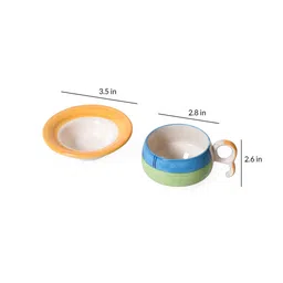 unravel india Tri 100ml Green & Blue Stoneware (Set of 12) Tea Cup & Saucer Set image 3