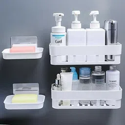 Bathroom Shelf Kitchen Shelf Soap Stand Combo - Wall Mount Bathroom Accessories Plastic Wall Shelf-image-0