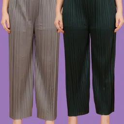 mast & harbour Women Regular Fit Grey, Green Polyester Trousers-picture-14