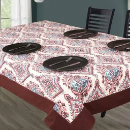 SHADES of LIFE Maroon & White Floral Rectangular Cotton Table Cover image 1