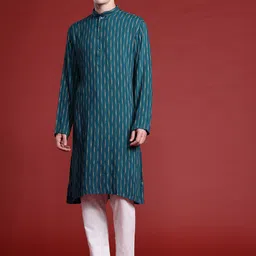 MANQ Men Striped Thread Work Pure Cotton Kurta with Pyjamas image 2