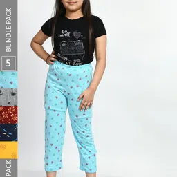 BAESD Girls Set Of 5 Printed Cotton Lounge Pants-image-91