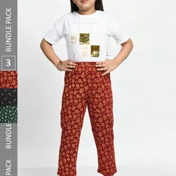 BAESD Girls Pack Of 3 Conversational Printed Pure Cotton Lounge Pants-picture-39