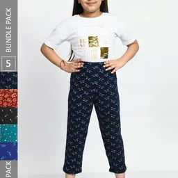 BAESD Girls Pack Of 5 Printed Pure Cotton Mid-Rise Lounge Pants-picture-24