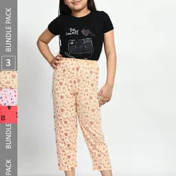 BAESD Girls Pack Of 3 Pure Cotton Printed Lounge Pants image 1