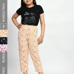 BAESD Girls Pack Of 3 Pure Cotton Printed Lounge Pants-picture-27