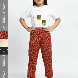 BAESD Girls Pack Of 3 Printed Pure Cotton Lounge Pants-picture-41