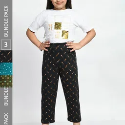 BAESD Girls Pack Of 3 Conversational Printed Pure Cotton Lounge Pants-picture-37