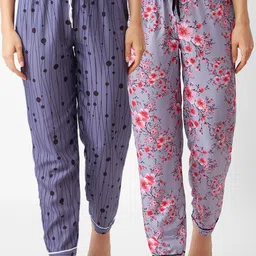 FashionRack Women Pack of 2 Purple An Grey Printed Lounge Pants-picture-16