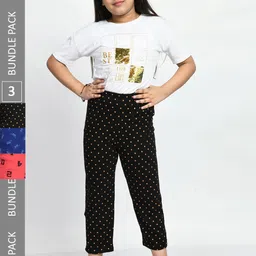 BAESD Girls Pack Of 3 Pure Cotton Printed Lounge Pants-picture-16
