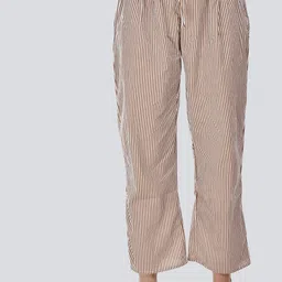 CIERGE Women Brown Striped Linen Lounge Pants-picture-34