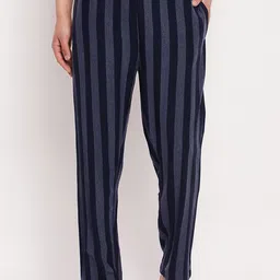 Hypernation Men Blue & Grey Striped Lounge Pants-picture-11