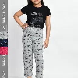 BAESD Girls Pack Of 3 Pure Cotton Printed Lounge Pants-picture-19