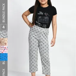 BAESD Girls Pack Of 4 Printed Pure Cotton Lounge Pants-picture-38