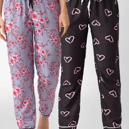 FashionRack Women Pack of 2 Pink & Black Printed Cotton Lounge Pants-picture-38
