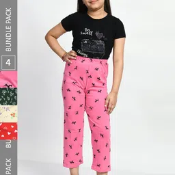 BAESD Girls Mid-Rise Pack Of 4 Printed Cotton Lounge Pants-image-78