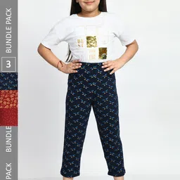 BAESD Girls Pack of 3 Printed Cotton Lounge Pants-picture-35