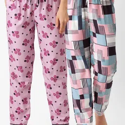 FashionRack Pack of 2 Women Pink & Blue Women Printed Lounge Pants-image-53