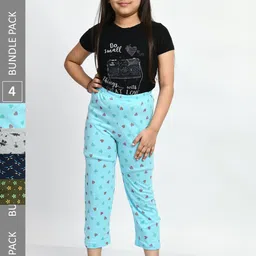 BAESD Girls Pack Of 4 Printed Pure Cotton Lounge Pants-picture-43