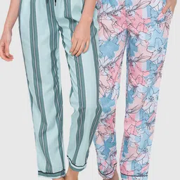 FashionRack Women Set of 2  Turquoise Blue & Sea Green Printed Cotton Lounge Pants-image-80