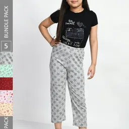 BAESD Girls Pack Of 5 Printed Cotton Lounge Pants-image-86