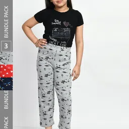 BAESD Girls Pack Of 3 Conversational Printed Pure Cotton Lounge Pants-image-85