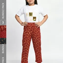 BAESD Girls Pack Of 3 Pure Cotton Printed Lounge Pants-picture-23