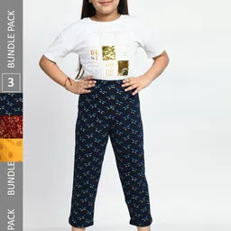 BAESD Girls Pack Of 3 Conversational Printed Pure Cotton Lounge Pants-picture-35