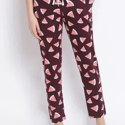 Kanvin Women Brown Printed Cotton Lounge Pants-image-76