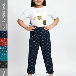 BAESD Girls Pack Of 5 Printed Pure Cotton Lounge Pants-picture-30