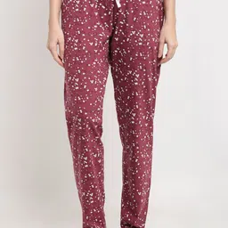 Kanvin Women Maroon Floral Print Cotton Lounge Pants-image-0