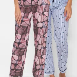 FashionRack Women Pack of 2 Pink and Blue Printed Cotton Lounge Pants-picture-38