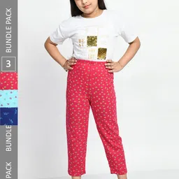 BAESD Girls Pack Of 3 Printed Pure Cotton Lounge Pants-picture-57