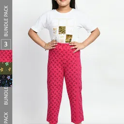 BAESD Girls Pack Of 3 Pure Cotton Printed Lounge Pants-picture-33