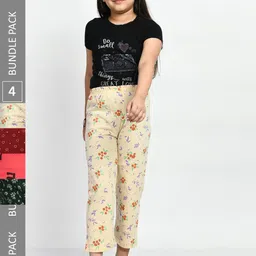 BAESD Girls Pack Of 4 Conversatioanl Printed Pure Cotton Lounge Pants-image-55