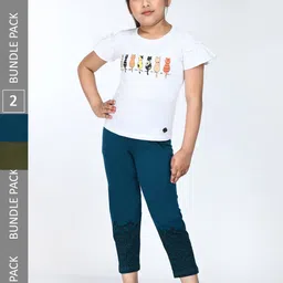 IndiWeaves Girls Pack Of 2 Printed Cotton Lounge Pants-picture-39