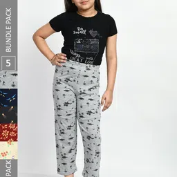 BAESD Girls Mid-Rise Pack Of 5 Printed Cotton Lounge Pants-picture-25