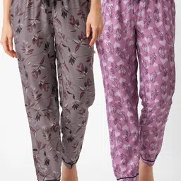 FashionRack Women Pack Of 2 Brown & Pink Printed Cotton Lounge Pants-image-52