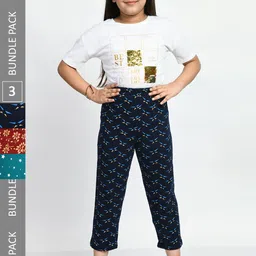 BAESD Girls Pack Of 3 Printed Pure Cotton Lounge Pants-picture-31