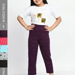 BAESD Girls Mid-Rise Pack Of 5 Printed Cotton Lounge Pants-picture-40