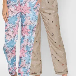 FashionRack Women Pack of 2 Blue & Beige Printed Cotton Lounge Pants-image-28