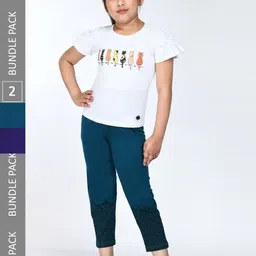 IndiWeaves Girls Pack Of 2 Printed Mid-Rise Cotton Capris-picture-28