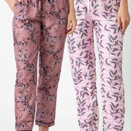 FashionRack Women Pack of 2 Pink & Brown Printed Cotton Lounge Pants-picture-36