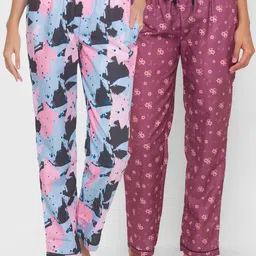 FashionRack Women Pack of 2 Blue & Purple Printed Cotton Lounge Pants-picture-23
