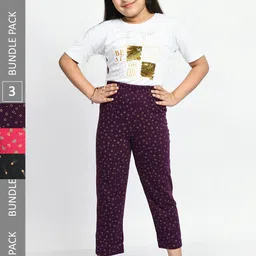 BAESD Girls Pack Of 3 Pure Cotton Printed Lounge Pants-picture-30