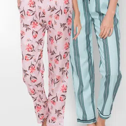FashionRack Pack of 2 Women Pink & Blue Printed Lounge Pants-image-93
