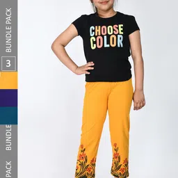 IndiWeaves Girls Pack of 3 Pure Cotton Lounge Pants-picture-36