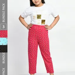 BAESD Girls Pack Of 3 Pure Cotton Printed Lounge Pants-picture-26
